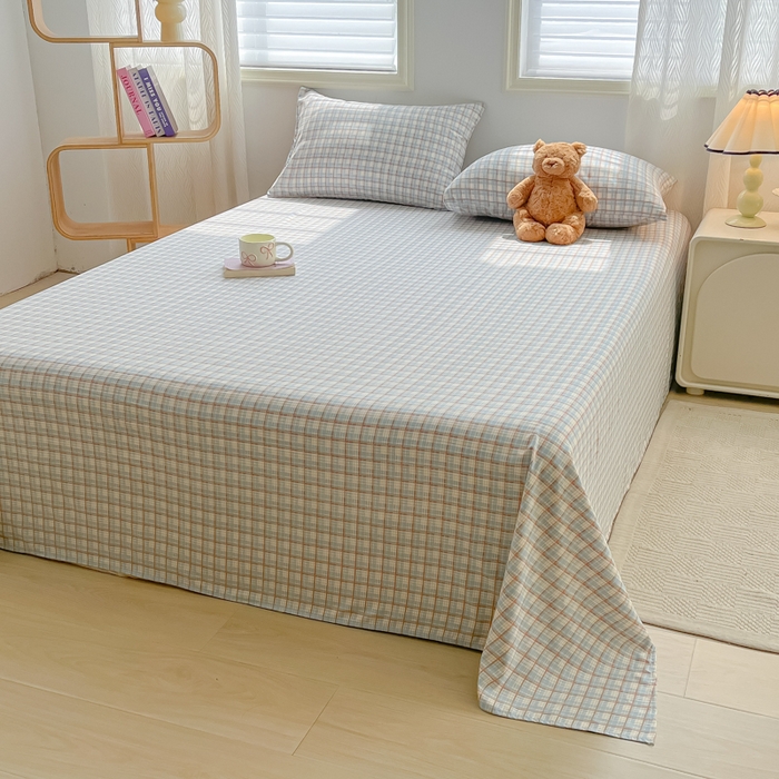 91家纺网 家纺一手货源 找家纺 温眠家纺 2025新款A类水洗棉色织单床单系列-单枕套 典雅格-蓝