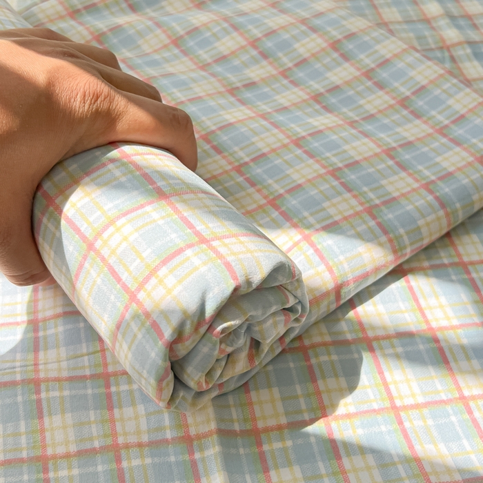 91家纺网 家纺一手货源 找家纺 温眠家纺 2025新款A类水洗棉色织单床单系列-单枕套 典雅格-蓝