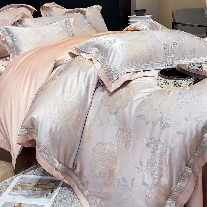 91家纺网 家纺一手货源 找家纺 （总）  2025新款轻奢A类天丝棉提花四件套真丝贡缎全工艺丝滑裸睡夏季爆款床上用品-茉影