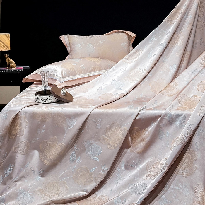 91家纺网 家纺一手货源 找家纺  2025新款轻奢A类天丝棉提花四件套真丝贡缎全工艺丝滑裸睡夏季爆款床上用品-茉影 茉影-香蜜粉