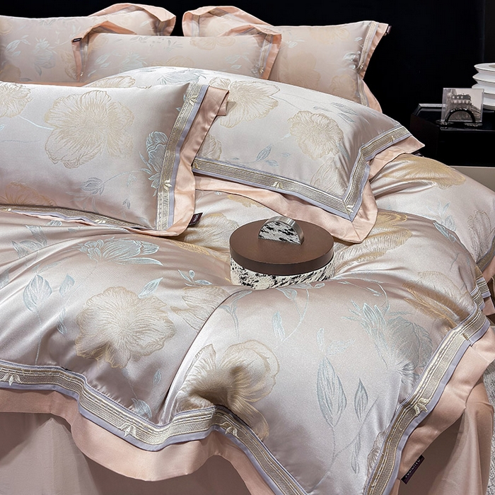 91家纺网 家纺一手货源 找家纺  2025新款轻奢A类天丝棉提花四件套真丝贡缎全工艺丝滑裸睡夏季爆款床上用品-茉影 茉影-香蜜粉