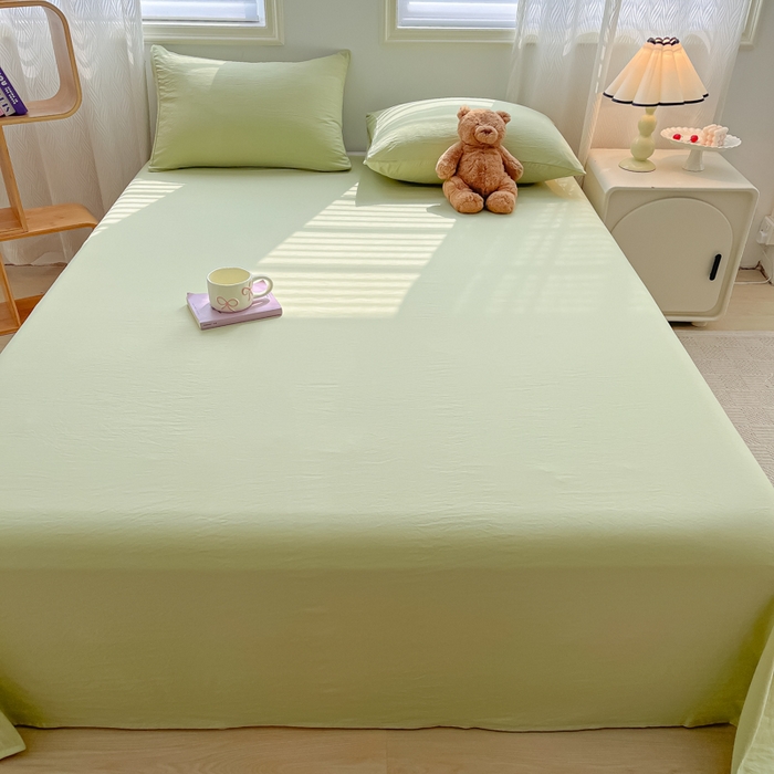 91家纺网 家纺一手货源 找家纺 温眠家纺 2025新款A类水洗棉色织单床单系列-单枕套 豆绿