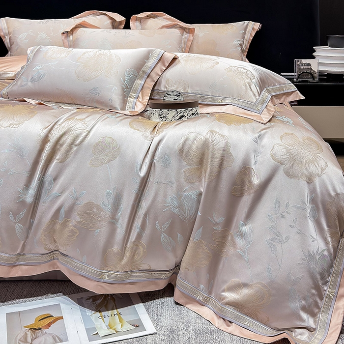 91家纺网 家纺一手货源 找家纺  2025新款轻奢A类天丝棉提花四件套真丝贡缎全工艺丝滑裸睡夏季爆款床上用品-茉影 茉影-香蜜粉