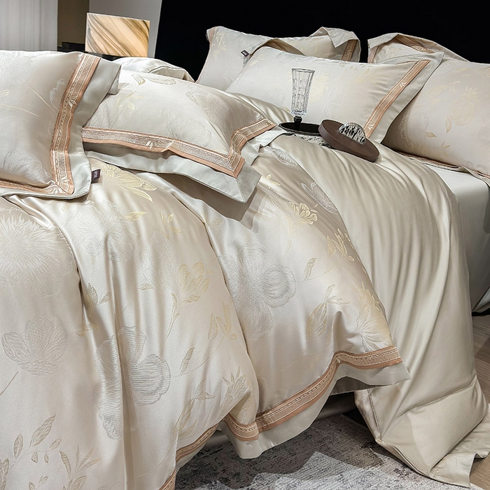  2025新款轻奢A类天丝棉提花四件套真丝贡缎全工艺丝滑裸睡夏季爆款床上用品-茉影 茉影-疏影金