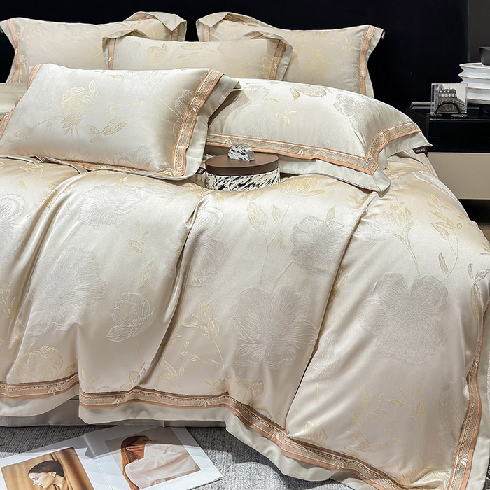 91家纺网 家纺一手货源 找家纺  2025新款轻奢A类天丝棉提花四件套真丝贡缎全工艺丝滑裸睡夏季爆款床上用品-茉影 茉影-疏影金