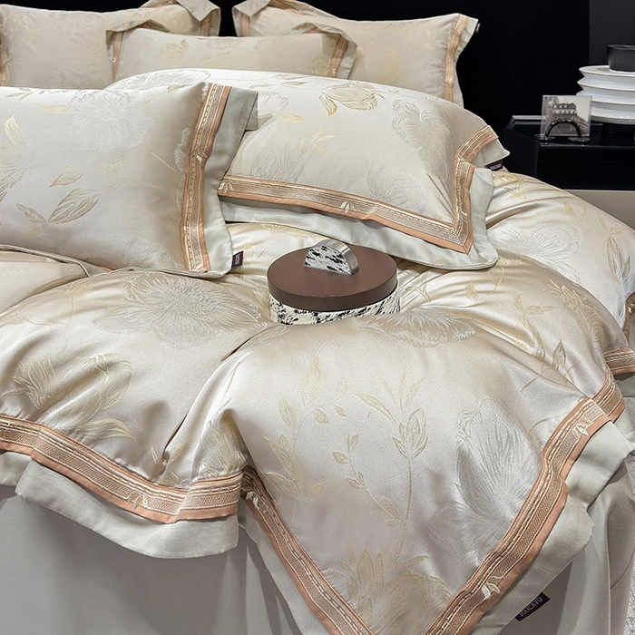 91家纺网 家纺一手货源 找家纺  2025新款轻奢A类天丝棉提花四件套真丝贡缎全工艺丝滑裸睡夏季爆款床上用品-茉影 茉影-疏影金