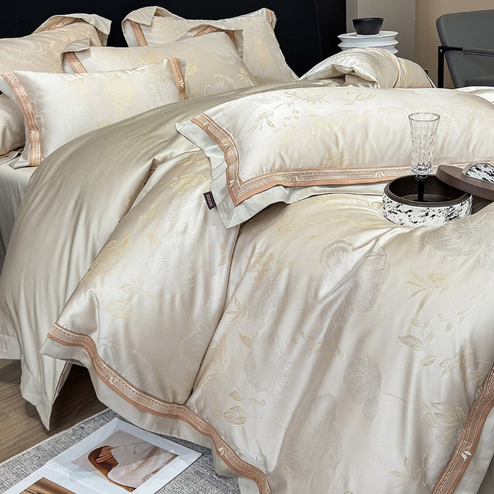 91家纺网 家纺一手货源 找家纺  2025新款轻奢A类天丝棉提花四件套真丝贡缎全工艺丝滑裸睡夏季爆款床上用品-茉影 茉影-疏影金