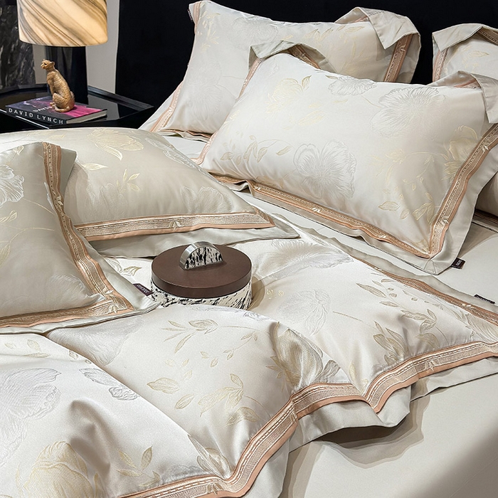 91家纺网 家纺一手货源 找家纺  2025新款轻奢A类天丝棉提花四件套真丝贡缎全工艺丝滑裸睡夏季爆款床上用品-茉影 茉影-疏影金