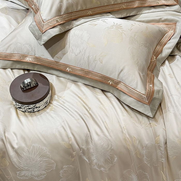 91家纺网 家纺一手货源 找家纺  2025新款轻奢A类天丝棉提花四件套真丝贡缎全工艺丝滑裸睡夏季爆款床上用品-茉影 茉影-疏影金