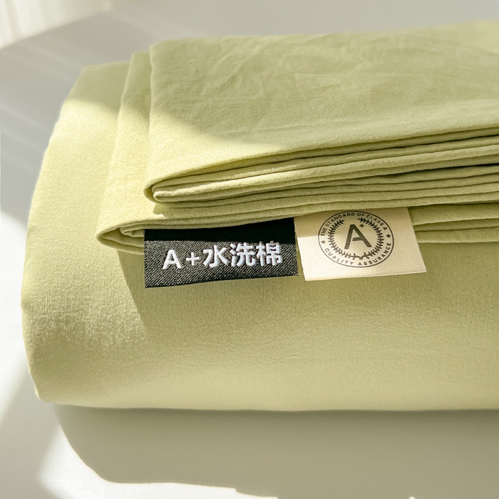 91家纺网 家纺一手货源 找家纺 温眠家纺 2025新款A类水洗棉色织单床单系列-单枕套 豆绿