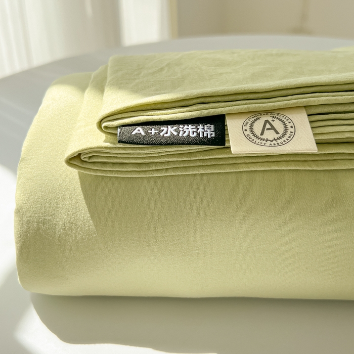 91家纺网 家纺一手货源 找家纺 温眠家纺 2025新款A类水洗棉色织单床单系列-单枕套 豆绿