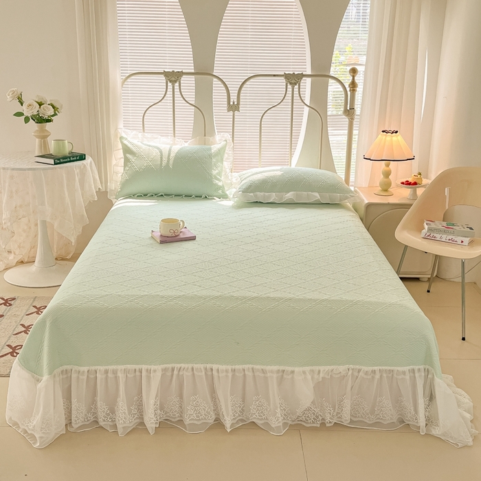 91家纺网 家纺一手货源 找家纺 暖居 2025新款A类冷按感‬摩豆豆气空‬层软凉席感凉‬薄垫 奶绿