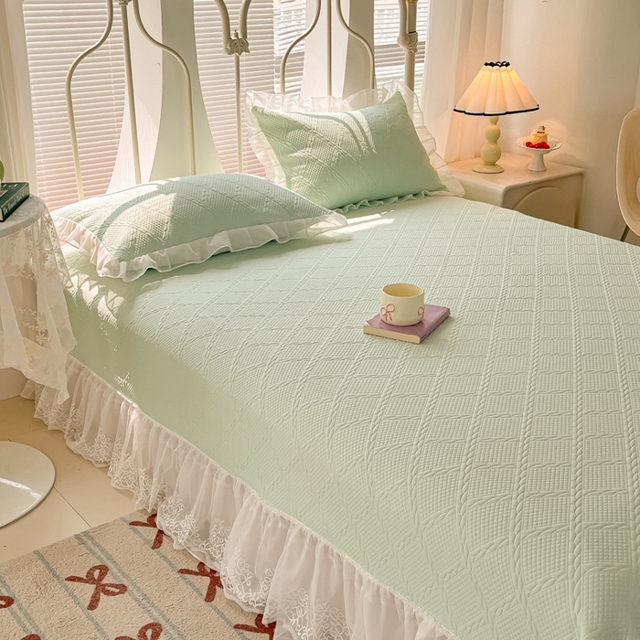 91家纺网 家纺一手货源 找家纺 暖居 2025新款A类冷按感‬摩豆豆气空‬层软凉席感凉‬薄垫 奶绿