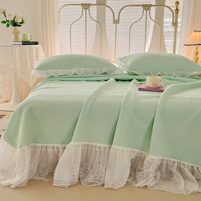 91家纺网 家纺一手货源 找家纺 暖居 2025新款A类冷按感‬摩豆豆气空‬层软凉席感凉‬薄垫 奶绿