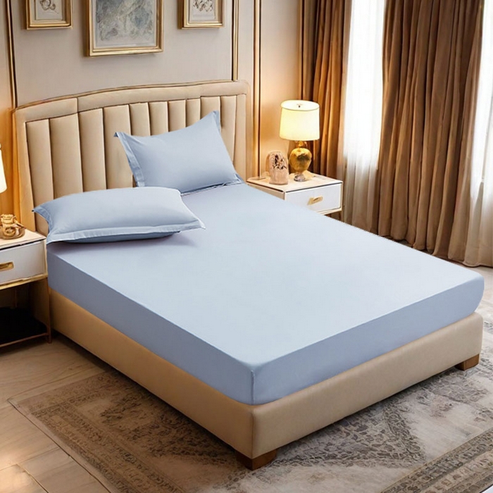 91家纺网 家纺一手货源 找家纺 （总）2025新款纯色全棉床笠喷气全棉床罩三件套-优雅系列