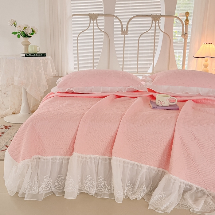 91家纺网 家纺一手货源 找家纺 暖居 2025新款A类冷按感‬摩豆豆气空‬层软凉席感凉‬薄垫 嫩粉