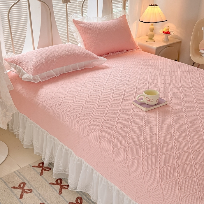 91家纺网 家纺一手货源 找家纺 暖居 2025新款A类冷按感‬摩豆豆气空‬层软凉席感凉‬薄垫 嫩粉