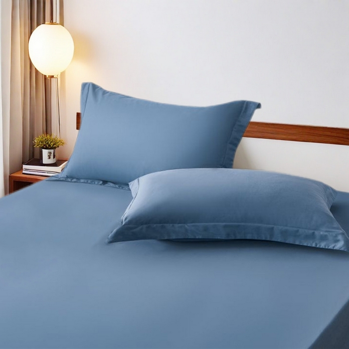 91家纺网 家纺一手货源 找家纺 2025新款纯色全棉床笠喷气全棉床罩三件套-优雅系列 优雅-藏蓝