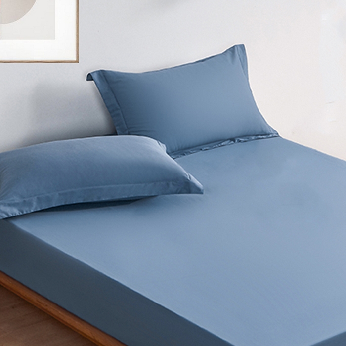 91家纺网 家纺一手货源 找家纺 2025新款纯色全棉床笠喷气全棉床罩三件套-优雅系列 优雅-藏蓝