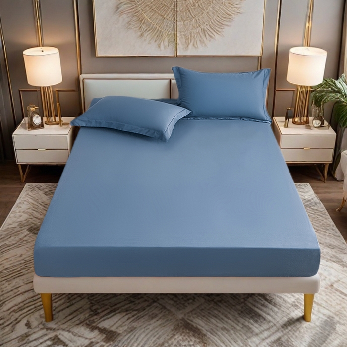 2025新款纯色全棉床笠喷气全棉床罩三件套-优雅系列 优雅-藏蓝