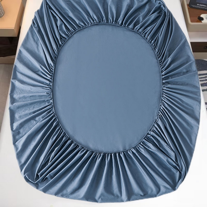 91家纺网 家纺一手货源 找家纺 2025新款纯色全棉床笠喷气全棉床罩三件套-优雅系列 优雅-藏蓝