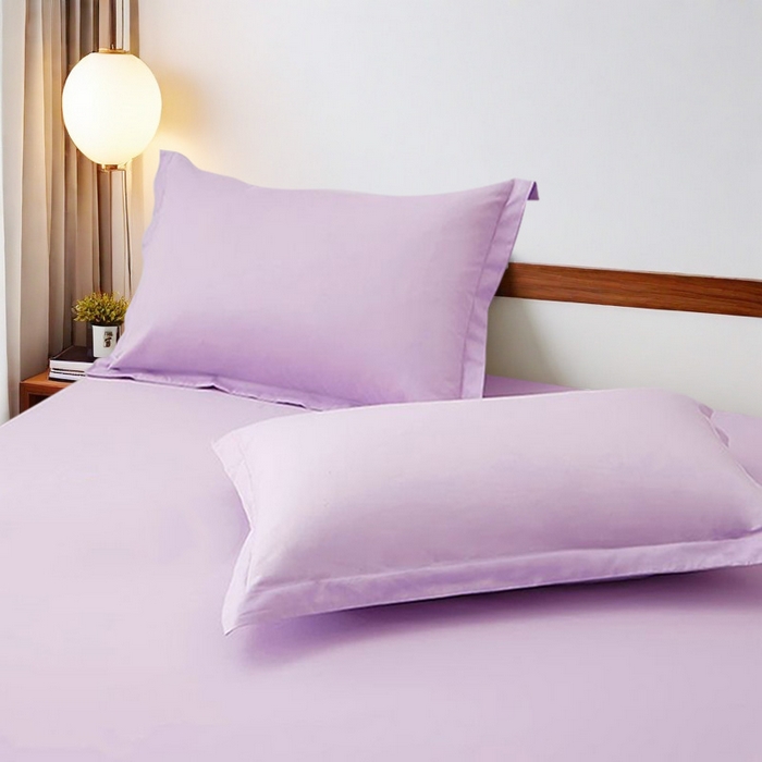 91家纺网 家纺一手货源 找家纺 2025新款纯色全棉床笠喷气全棉床罩三件套-优雅系列 优雅-丁香紫