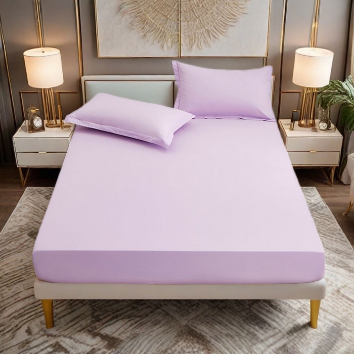 2025新款纯色全棉床笠喷气全棉床罩三件套-优雅系列 优雅-丁香紫