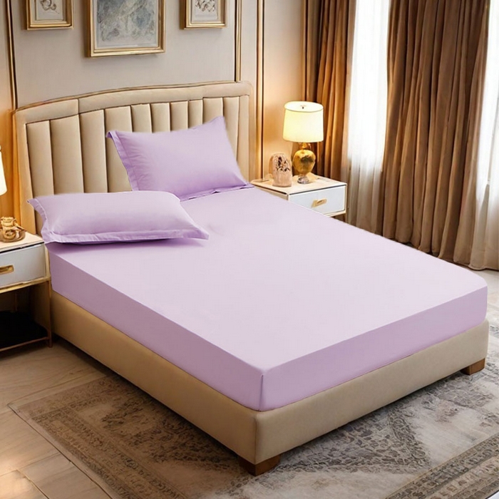 91家纺网 家纺一手货源 找家纺 2025新款纯色全棉床笠喷气全棉床罩三件套-优雅系列 优雅-丁香紫