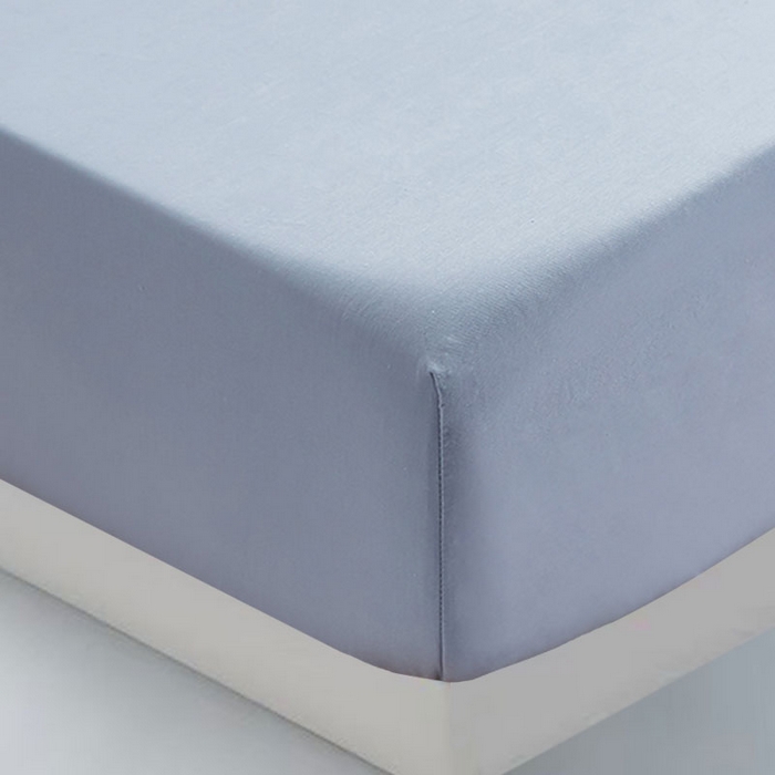 91家纺网 家纺一手货源 找家纺 2025新款纯色全棉床笠喷气全棉床罩三件套-优雅系列 优雅-迷雾蓝