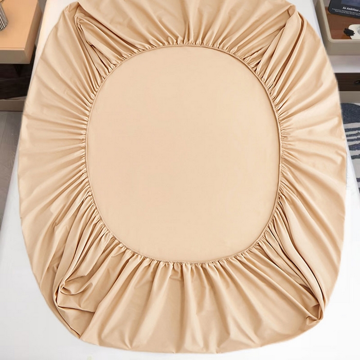 91家纺网 家纺一手货源 找家纺 2025新款纯色全棉床笠喷气全棉床罩三件套-优雅系列 优雅-奶茶棕