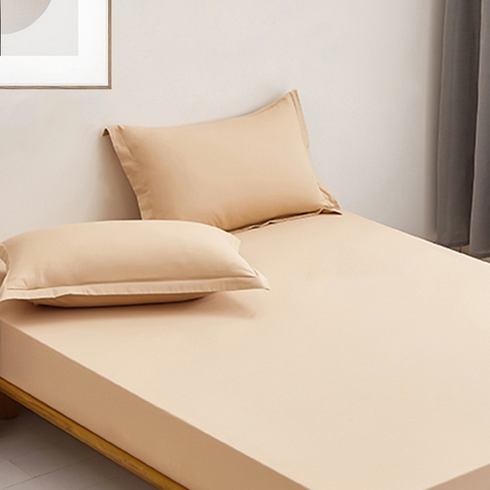 91家纺网 家纺一手货源 找家纺 2025新款纯色全棉床笠喷气全棉床罩三件套-优雅系列 优雅-奶茶棕