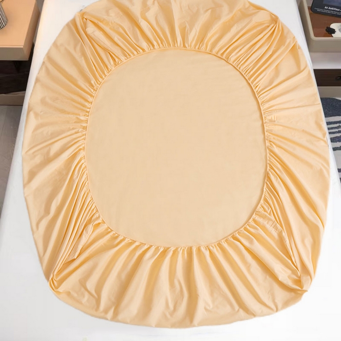 91家纺网 家纺一手货源 找家纺 2025新款纯色全棉床笠喷气全棉床罩三件套-优雅系列 优雅-奶油黄