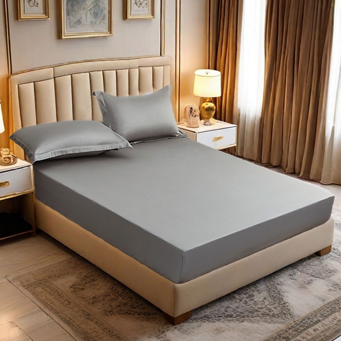 91家纺网 家纺一手货源 找家纺 2025新款纯色全棉床笠喷气全棉床罩三件套-优雅系列 优雅-深烟灰