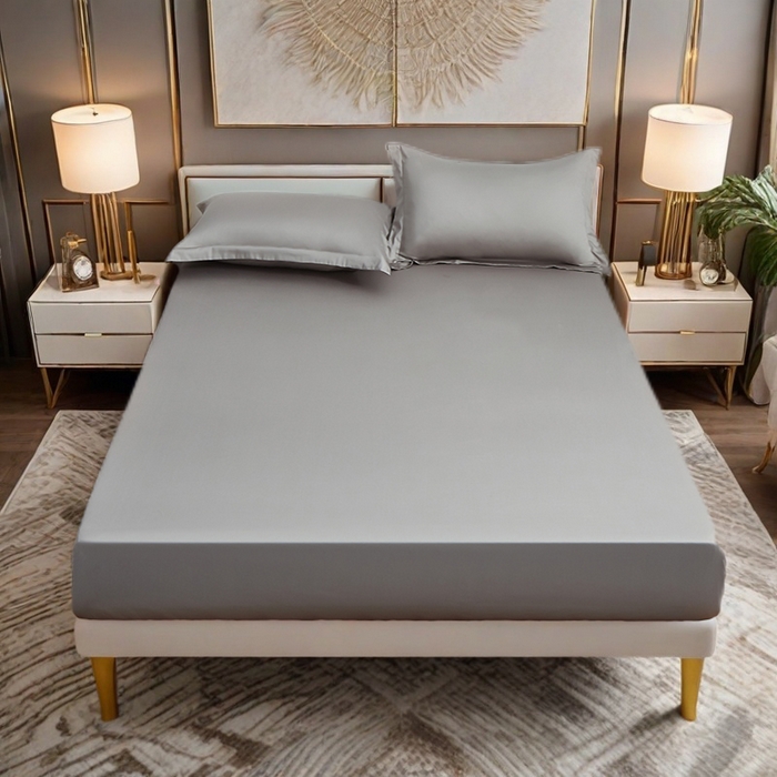 2025新款纯色全棉床笠喷气全棉床罩三件套-优雅系列 优雅-深烟灰