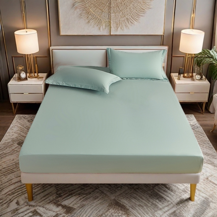 2025新款纯色全棉床笠喷气全棉床罩三件套-优雅系列 优雅-松石绿