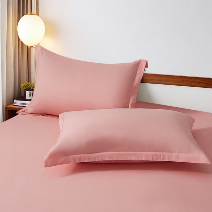 91家纺网 家纺一手货源 找家纺 2025新款纯色全棉床笠喷气全棉床罩三件套-优雅系列 优雅-桃花粉