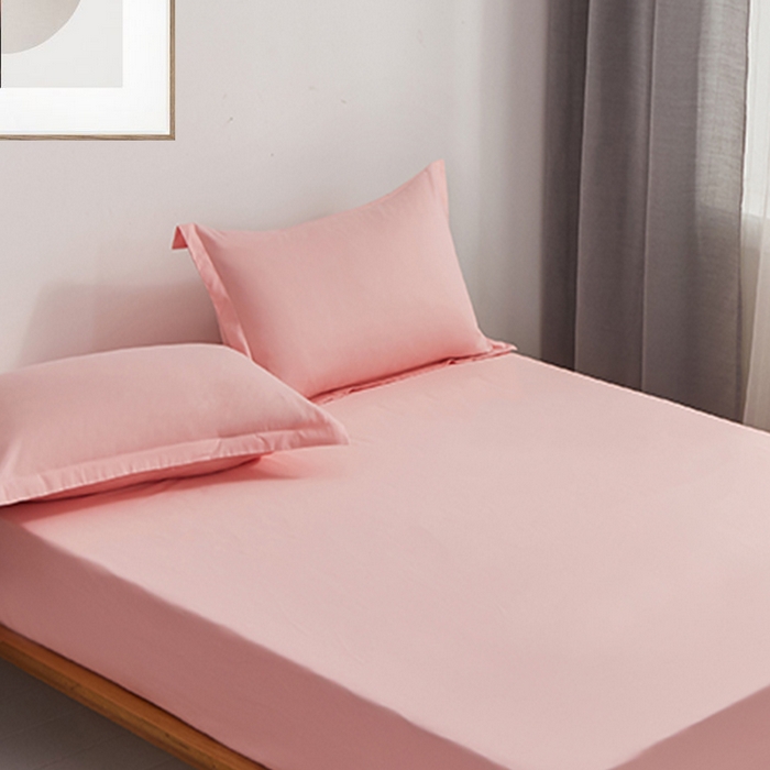 91家纺网 家纺一手货源 找家纺 2025新款纯色全棉床笠喷气全棉床罩三件套-优雅系列 优雅-桃花粉