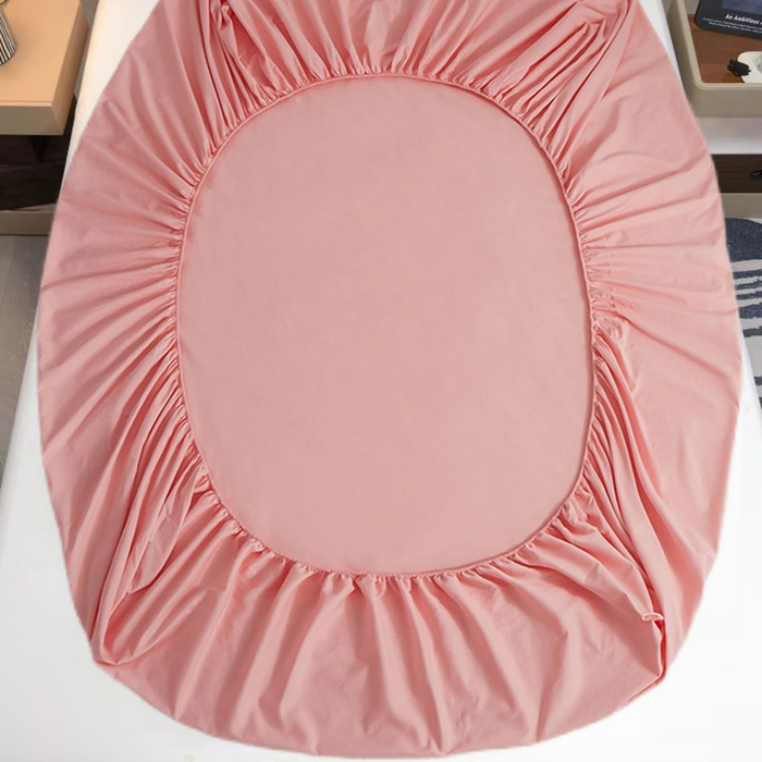 91家纺网 家纺一手货源 找家纺 2025新款纯色全棉床笠喷气全棉床罩三件套-优雅系列 优雅-桃花粉