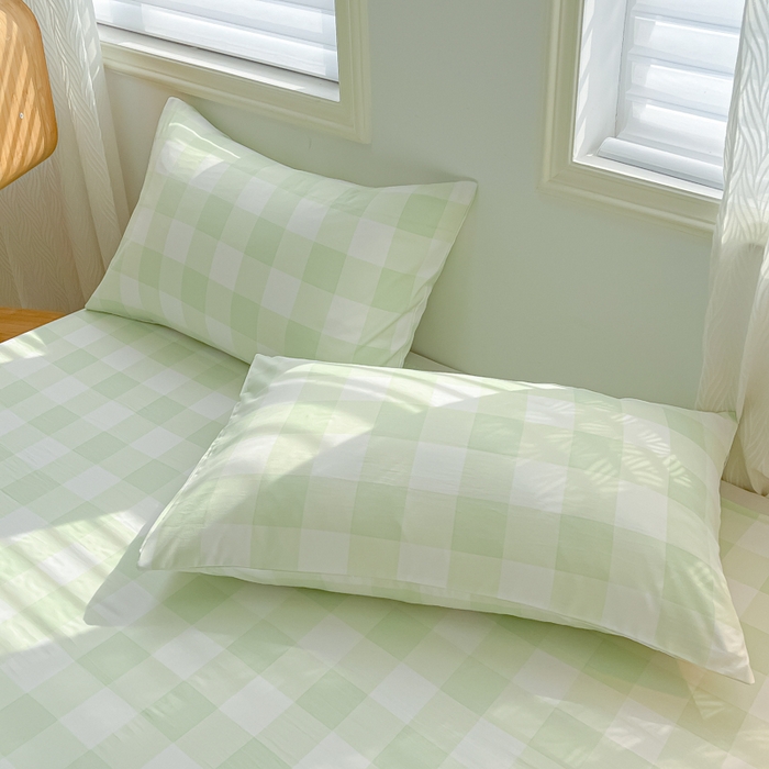 温眠家纺 2025新款A类水洗棉色织单床单系列-单枕套 茉莉青提