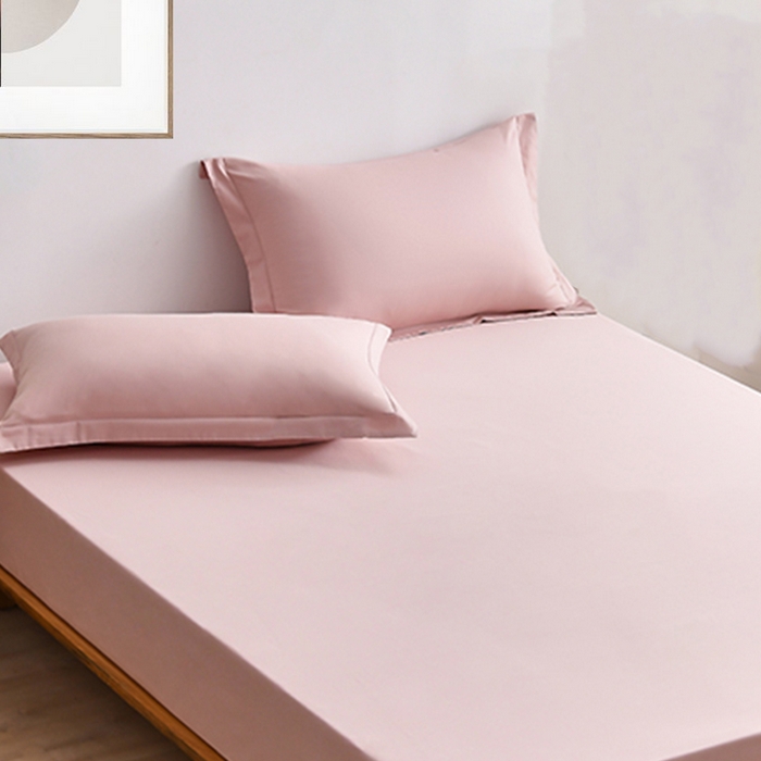 91家纺网 家纺一手货源 找家纺 2025新款纯色全棉床笠喷气全棉床罩三件套-优雅系列 优雅-湘妃粉