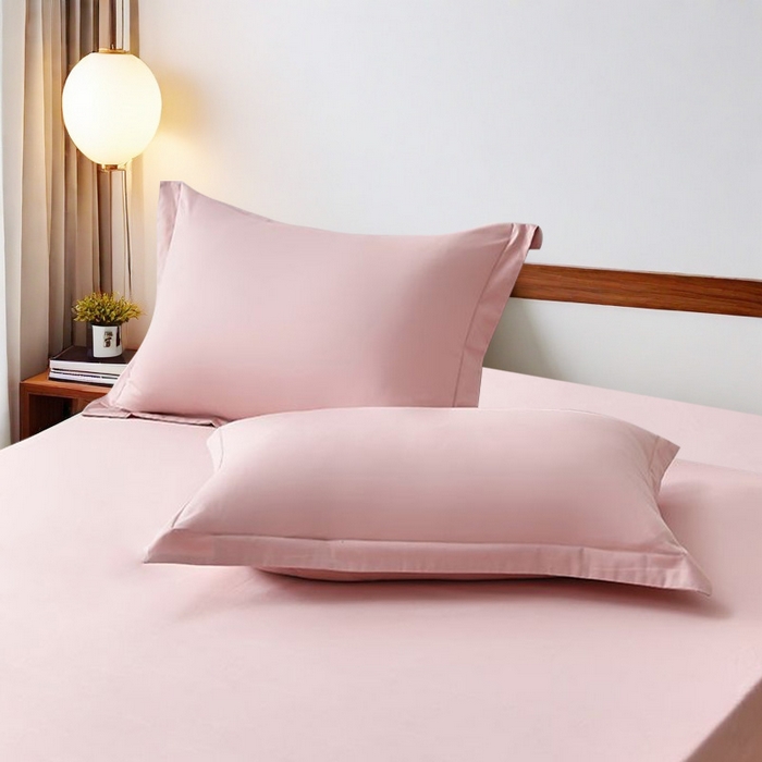 91家纺网 家纺一手货源 找家纺 2025新款纯色全棉床笠喷气全棉床罩三件套-优雅系列 优雅-湘妃粉