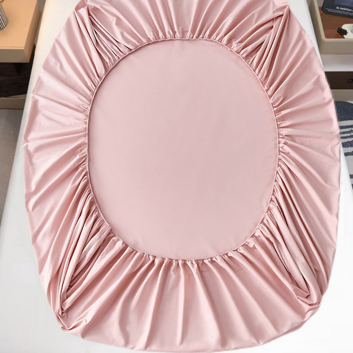 91家纺网 家纺一手货源 找家纺 2025新款纯色全棉床笠喷气全棉床罩三件套-优雅系列 优雅-湘妃粉