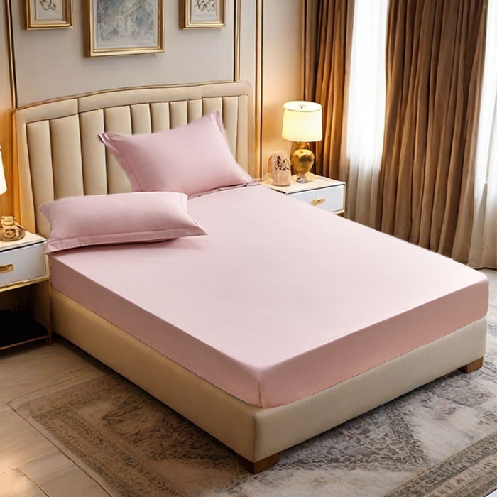 91家纺网 家纺一手货源 找家纺 2025新款纯色全棉床笠喷气全棉床罩三件套-优雅系列 优雅-湘妃粉