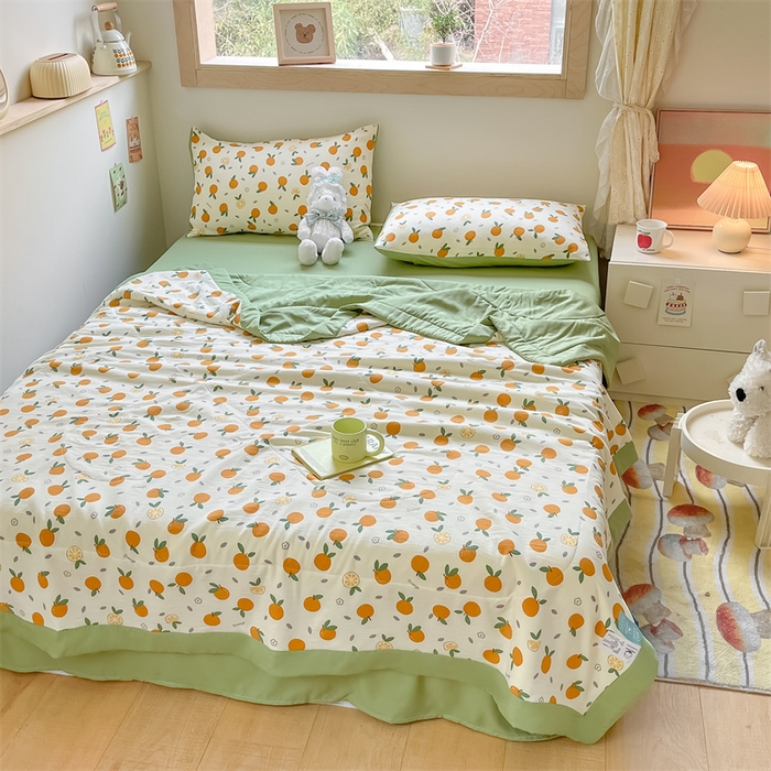 91家纺网 家纺一手货源 找家纺 咏绒家纺工厂店 2025新款A类云朵棉棉花夏被被子被芯 橙意满满-绿