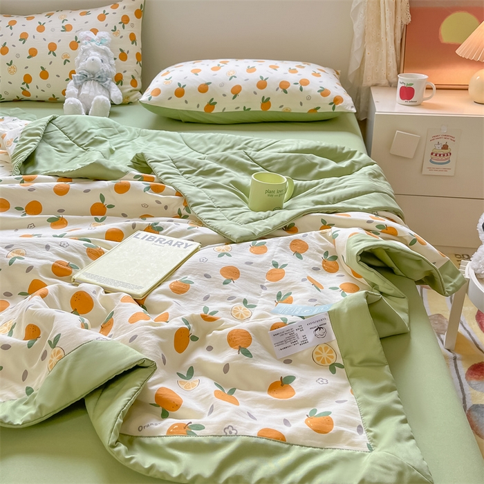 91家纺网 家纺一手货源 找家纺 咏绒家纺工厂店 2025新款A类云朵棉棉花夏被被子被芯 橙意满满-绿