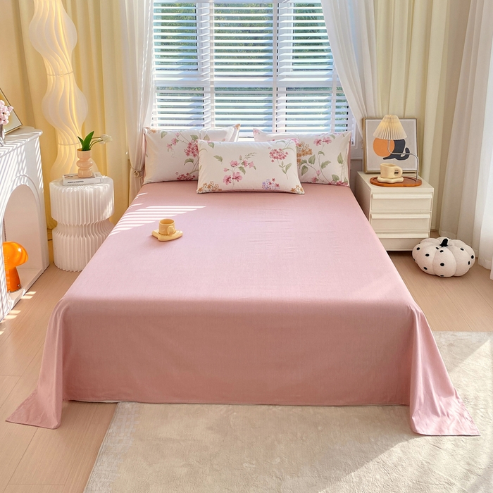 洺兰2025年13070全棉喷气印花纯棉床单小清新花卉北欧风单床单