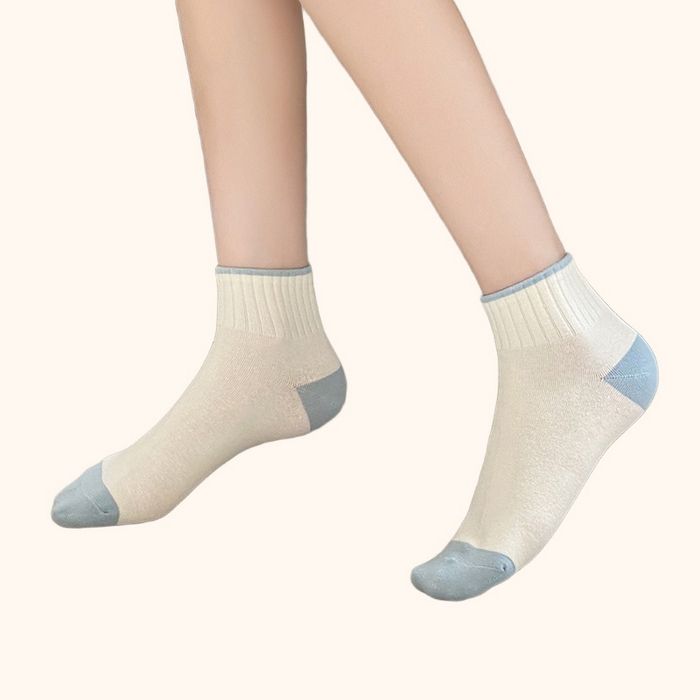 91家纺网 家纺一手货源 找家纺 良品汇馆 2025新款日式无印女士拼色底袜子良品精梳棉女袜四季短袜运动休闲棉质船袜 蓝色