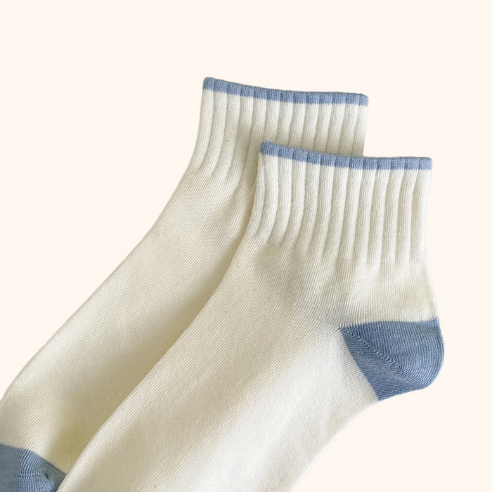 91家纺网 家纺一手货源 找家纺 良品汇馆 2025新款日式无印女士拼色底袜子良品精梳棉女袜四季短袜运动休闲棉质船袜 蓝色