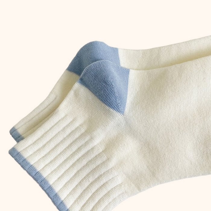 91家纺网 家纺一手货源 找家纺 良品汇馆 2025新款日式无印女士拼色底袜子良品精梳棉女袜四季短袜运动休闲棉质船袜 蓝色