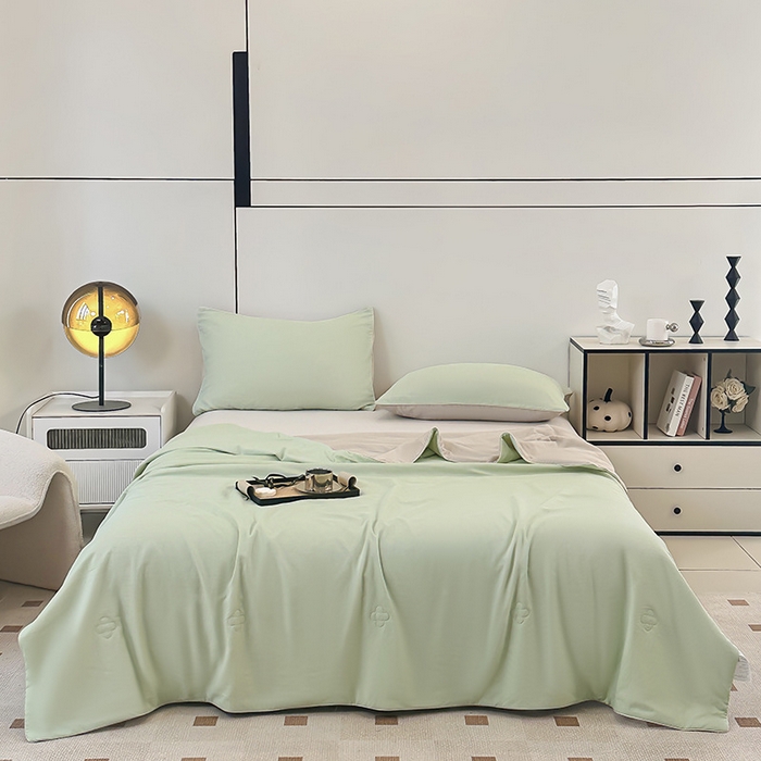 91家纺网 家纺一手货源 找家纺 良品汇馆 2025新款日式无印天丝夏被纯色凉感夏凉被良品空调被子夏季天丝锦纶被子 清新绿